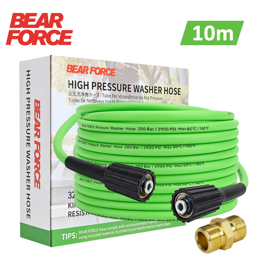 Soft Flexible High Pressure Washer Water Hose with M22-14/ 15mm Brass Fitting 1/4" x 10M & 200Bar, Kink Resistant Extension Hose