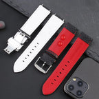 Carbon Fiber Pattern Leather Watch Strap 18mm 20mm 21mm 22mm 23mm 24mm Black Red Orange Stitching Watchband Bracelet Wristband