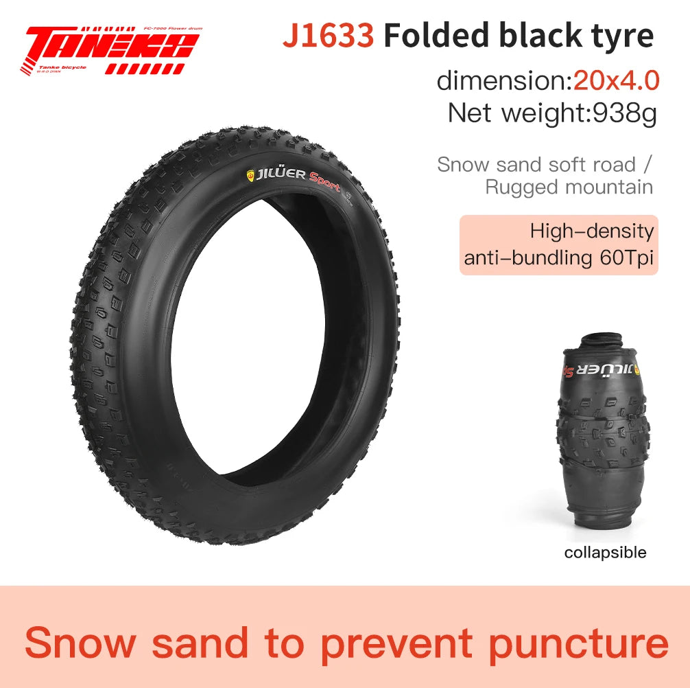 TANKE Anti Puncture Snow Beach Bicycle Tire MTB Bicycle Anti-Slip Fat Tire 20X4.0 24X4.0 26X4.0 Puncture Resistant Tire winter