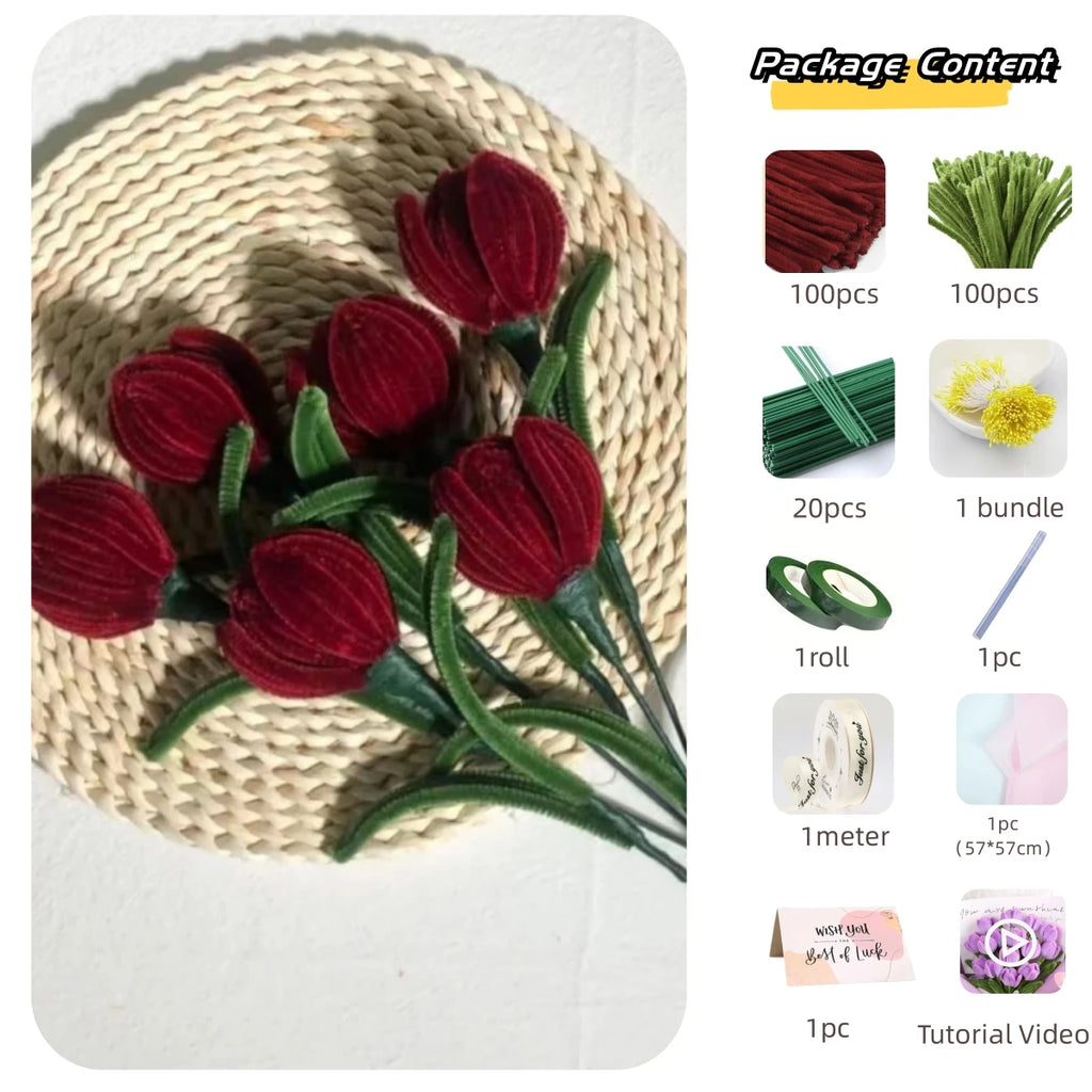 200pcs Pipe Cleaners Craft Supplies with 20pcs Metal Rods,1 Glue Bar,1 Garden Tape, 1m ribbon, 1pc Haze paper and 1 Gift Card