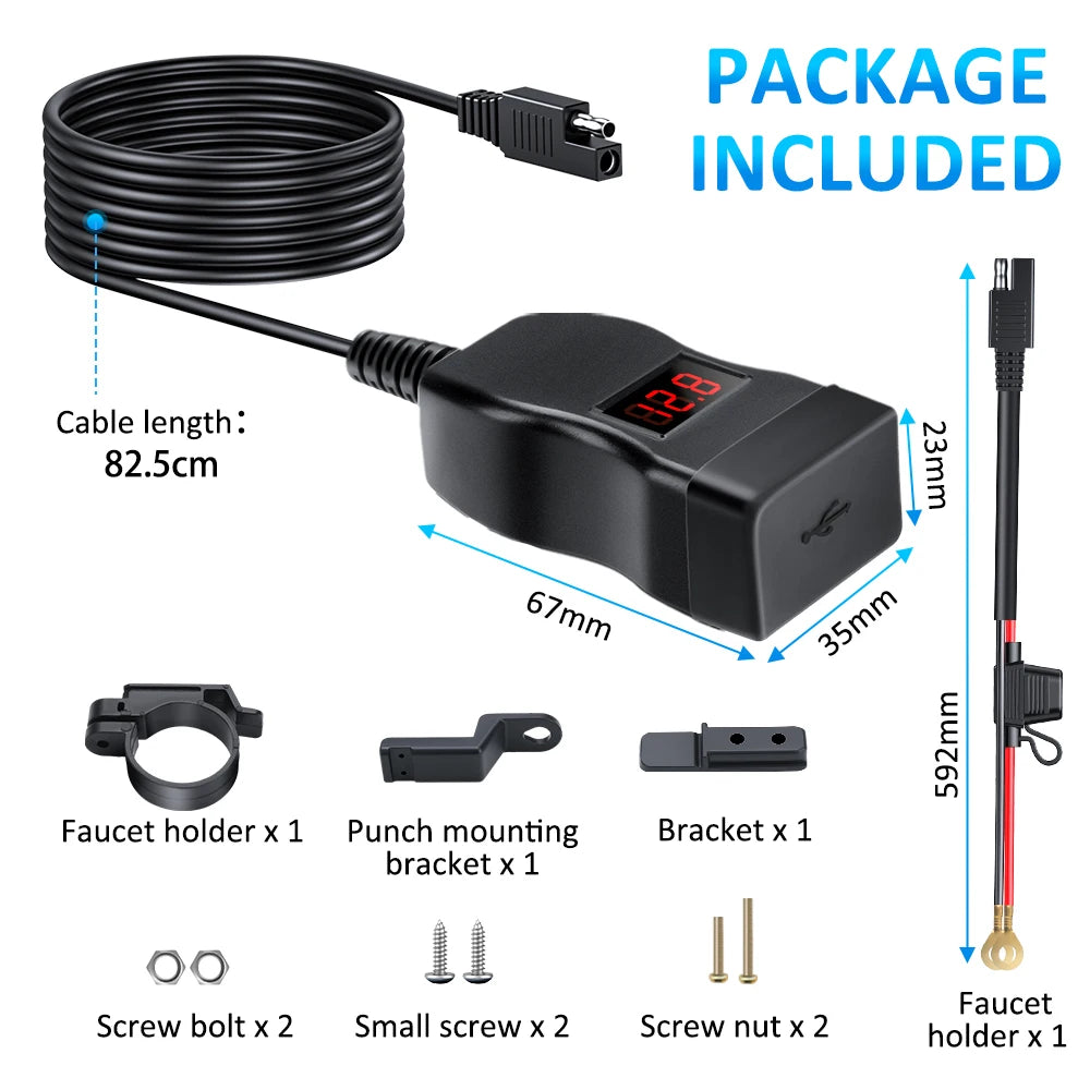 Extractme Motorcycle USB Phone Charger 30W PD QC3.0 Dual Port USB-C Waterproof 2pcs