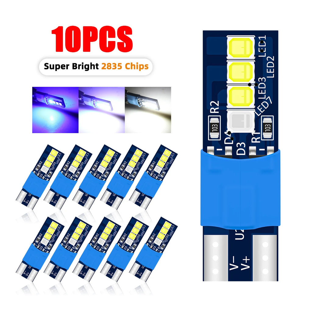 10pcs Canbus W5W 194 T10 LED Bulb 2835 Chips Blue White Auto Interior Dome Map Reading Light Width Light Auto Styling 12V Lamp