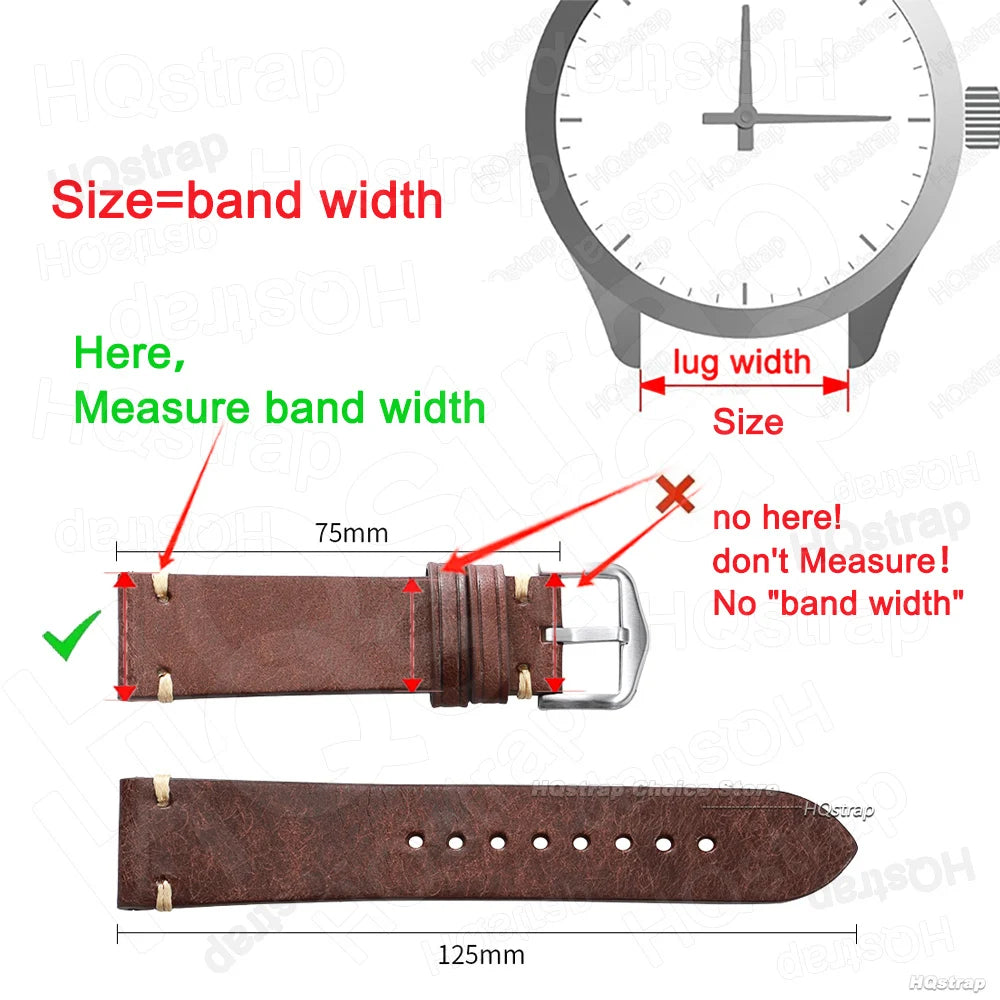 Stitching Leather Butterfly Buckle Watch Band 20mm 22mm Cowhide Strap for Rolex Bracelet for Seiko Women Men Vintage Wristband