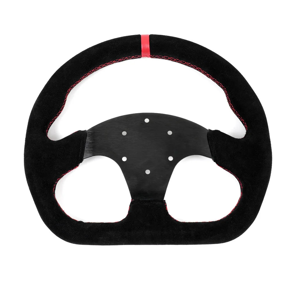 Universal 325mm/12.8inch Black Flat D Shape Suede Leather Steering Wheel 70mm-PCD For Most Vehicles & Sim Racing Game STW043