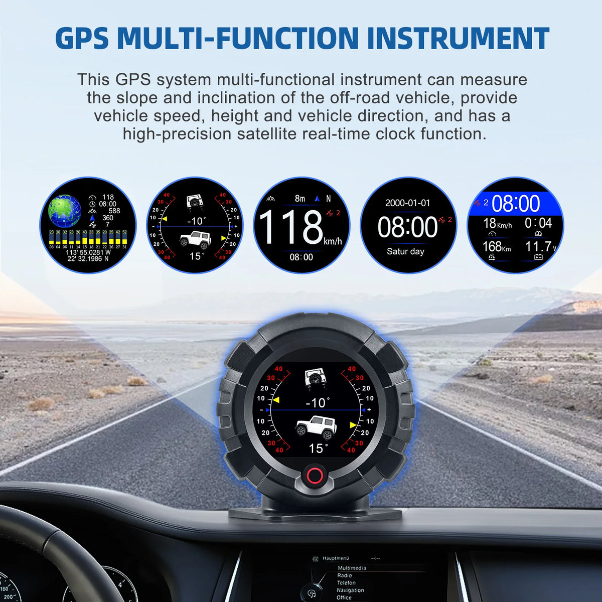 X95 GPS head-up display inclinometer slope angle meter with speed & satellite time