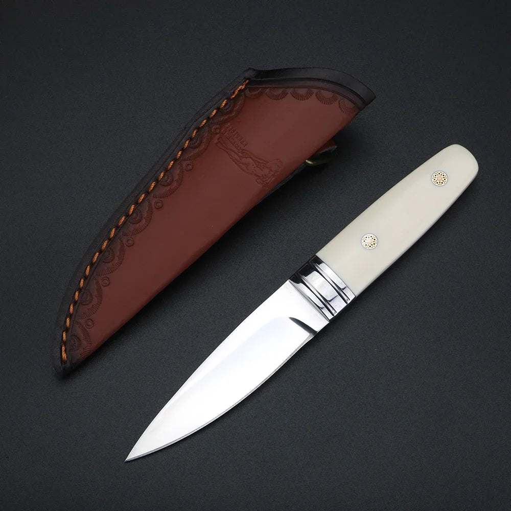 M390 Powder Steel Outdoor Survival Straight Knife, White Handle, Compact Carry