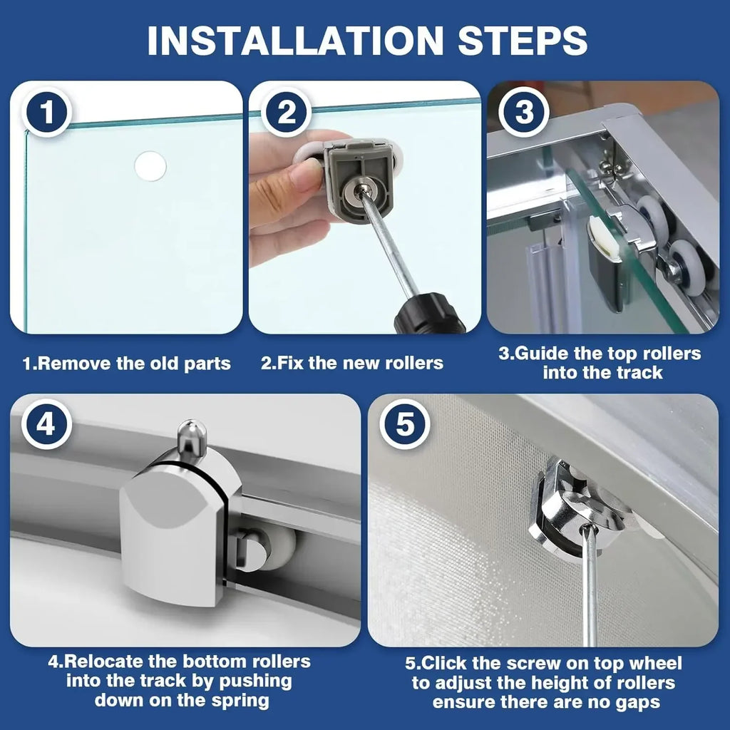 23mm Shower Door Rollers Zinc Alloy Shower Door Wheels Curved Shower Rollers with Anti-Collision Block Bathroom Door Accessories