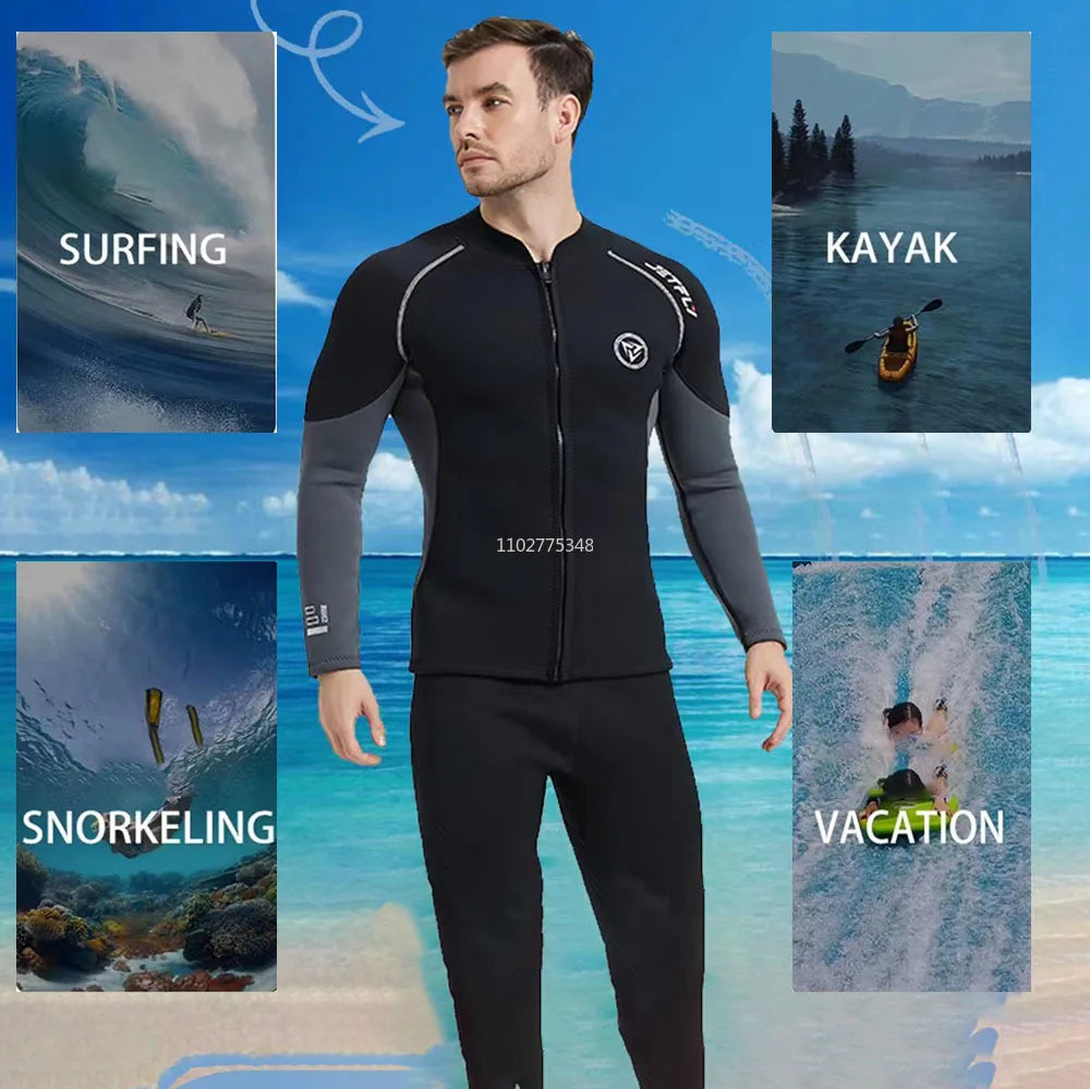3mm/2mm Neoprene Wetsuit Men Jacket Pants for Swimming Surfing Scuba Diving Kayaking Kitesurf Front Zipper Swimwear Surf Suits