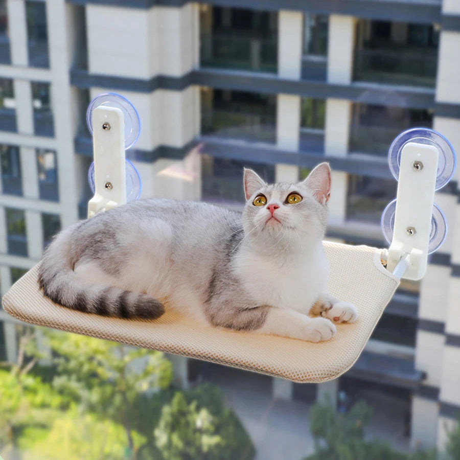 Assembly Free Folding Cat Hammock Plush Mesh Cat Window Wall Jumping Platform Double Suction Cup Cat Hammock