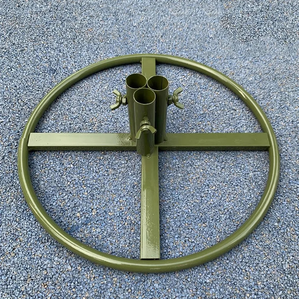 Metal flower pole display stand base, floor standing, reusable, green/white, 1-3 hole