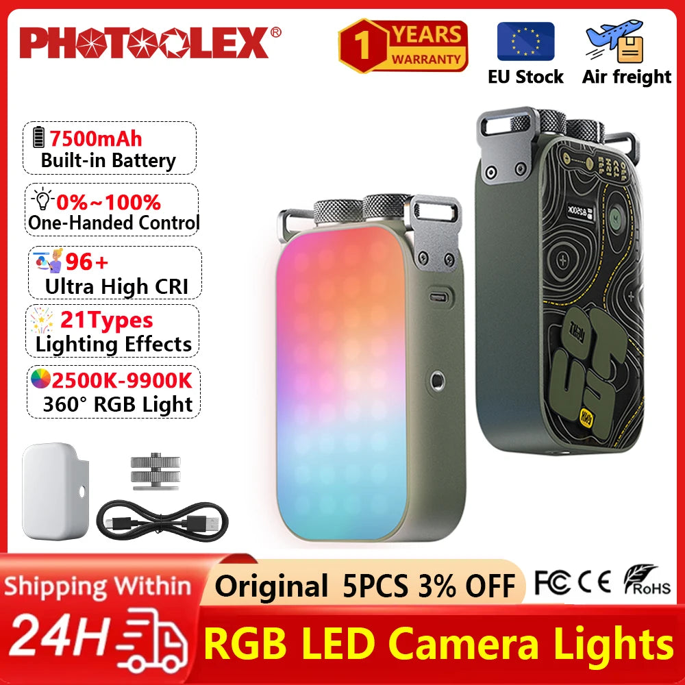 PHOTOOLEX 12W 2500-9900k RGB LED Camera Light   With Magnetic Fill 21 Kinds of Light Effects 36000 Full Color For Creative Vlog