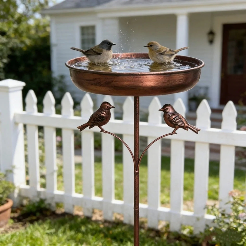 Rustproof Outdoor Vintage Bird Bath And Feeder Combo with 5 Claw Ground Plug Easy to Clean Metal Design Perfect Gift for Bird Lo
