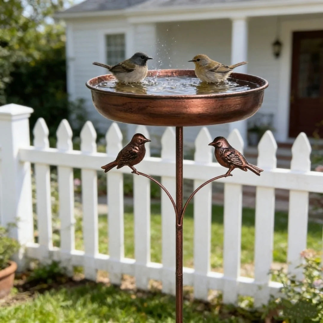Rustproof Outdoor Vintage Bird Bath And Feeder Combo with 5 Claw Ground Plug Easy to Clean Metal Design Perfect Gift for Bird Lo