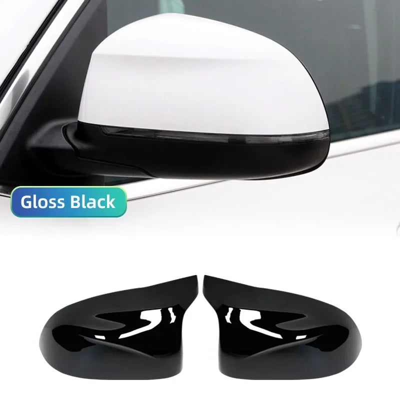 BMW X3 X4 X5 X6 Side Mirror Cover Caps Bright Black Carbon Fiber Style 2014-2018