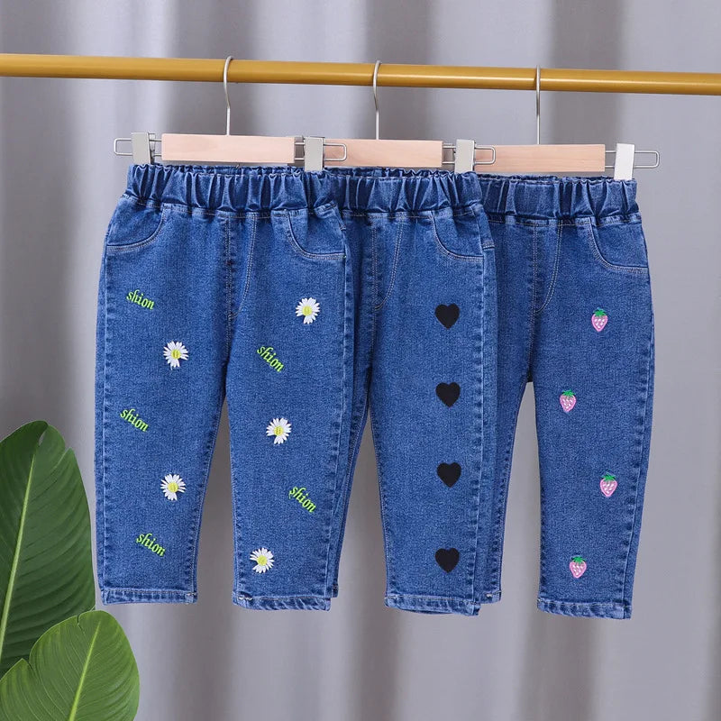 Baby Girls Stretch Flared Denim Jeans Pants, Spring/Fall, Sizes 9M-5T, Prints