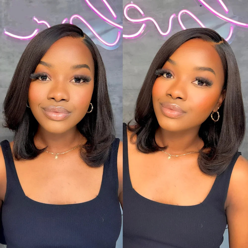 Yaki Straight Human Hair Lace Front Wig 13x4 HD Lace Pre Cut Pre Plucked 200% Density