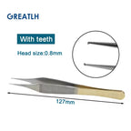 Autoclavable Stainless Steel Tissue Forceps with Golden Handle Teethed Forceps Ophthalmic Instrument 1pcs