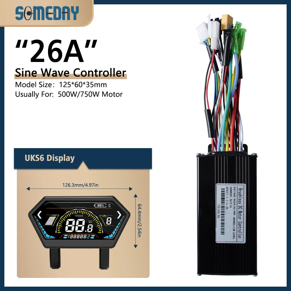 26A Ebike Sinawave Controller 24V/36V/48V Three-Mode Controller with Learning Function JN Color Display Wheel Hub Motor Parts