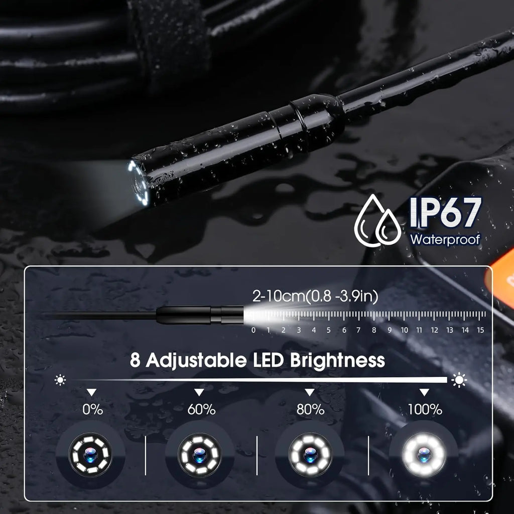 Industrial Endoscope Camera 4.3inch IPS Screen 8mm HD1080P IP67 Waterproof 8 LED Light Inspection Borescope for Pipe Car Repair