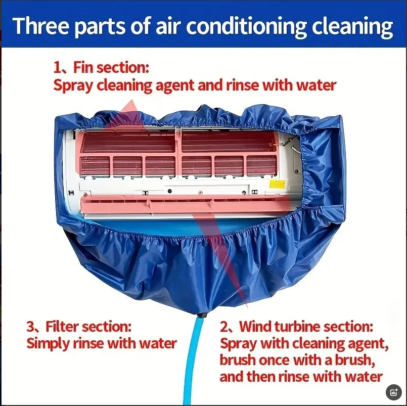 Hanging AC Cleaning Cover Kit, Reusable Dust Water Bag w/ Support Plate, 105cm 2pcs