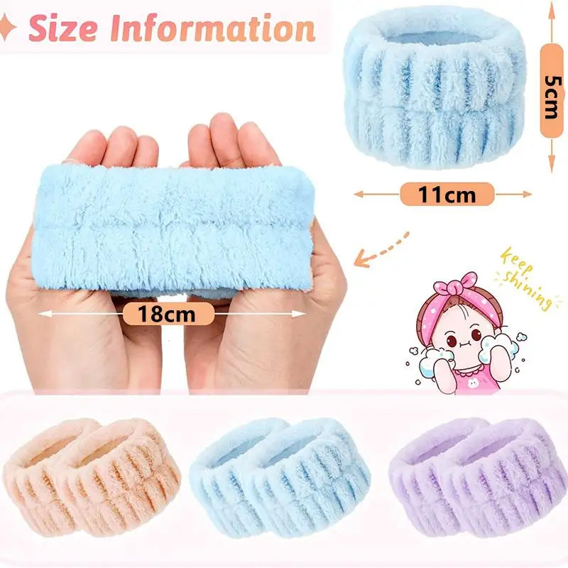 4/2PCS Wrist Washband Microfiber Wrist Wash Towel Band Wristband Scrunchies Wash Face Absorbent Wrist Sweatband Women Headband