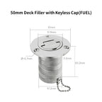 38/50mm 316 Stainless Steel Boat Deck Filler with Keyless Cap GAS DIESEL FUEL WASTE WATER Mirror Polish Marine Deck Filler Cap