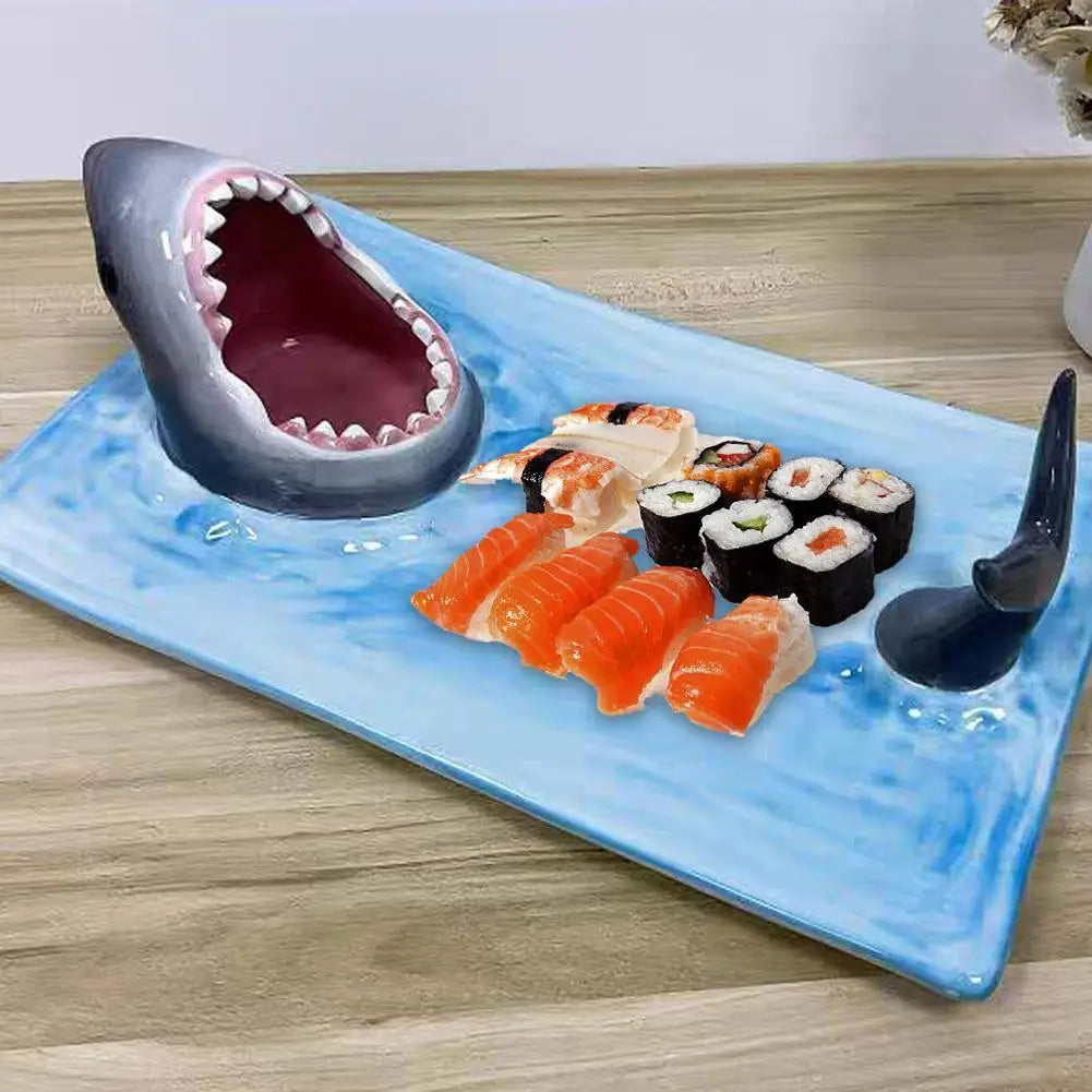 Japanese Internet Celebrity Seaside Shark Ceramic Plate Dumpling Plate Meal Kitchen Decoration Sushi Plate Beautiful Tableware