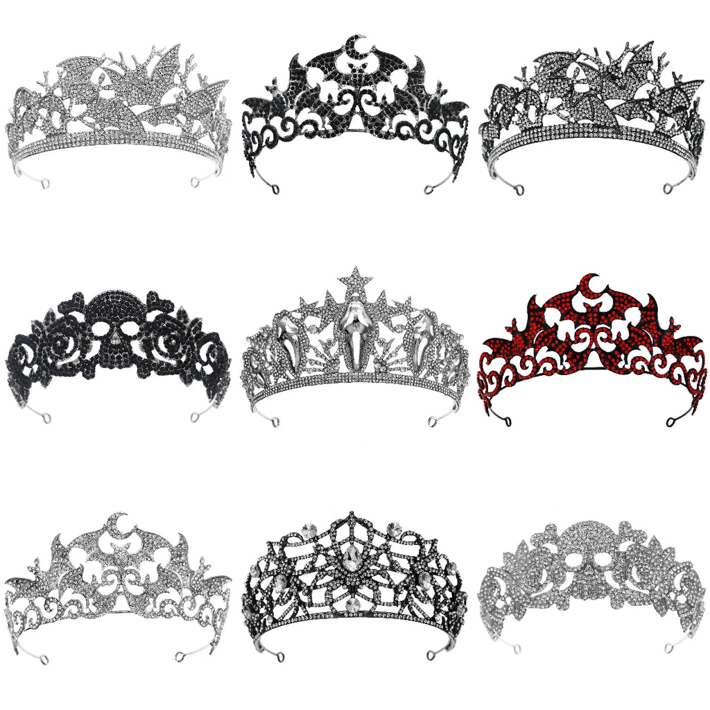 Halloween Gothic Style Alloy Crown Skull Bat Spider Handcrafted Crystal Jewelry Hair Accessories For Women Holiday Headwear