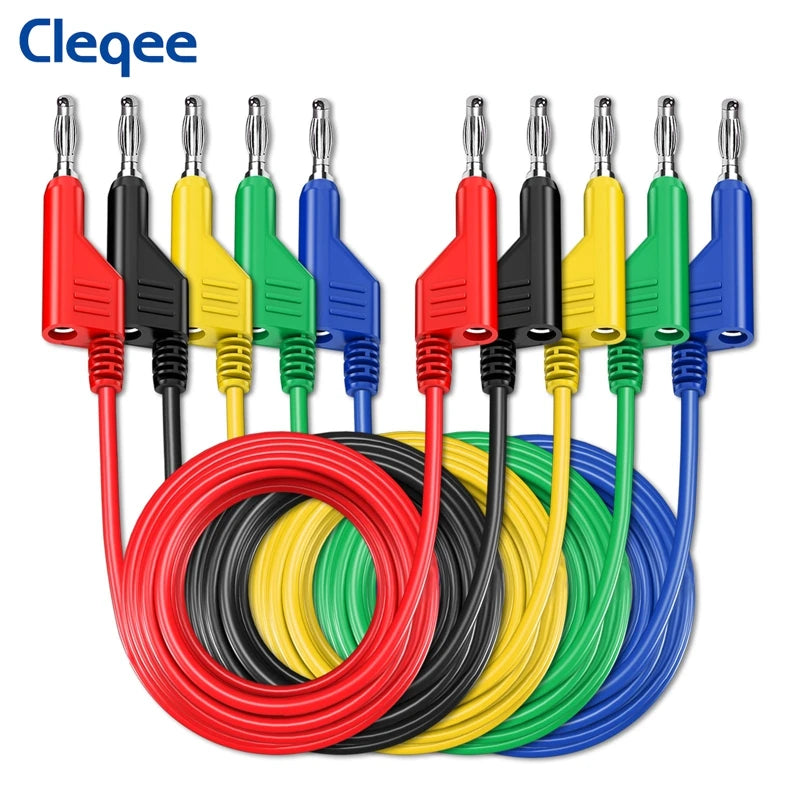 Cleqee P1036 5PCS 4mm Copper Banana Plug to Banana Plug Multimeter Test Leads Soft PVC Cable Wire 1000V 15A
