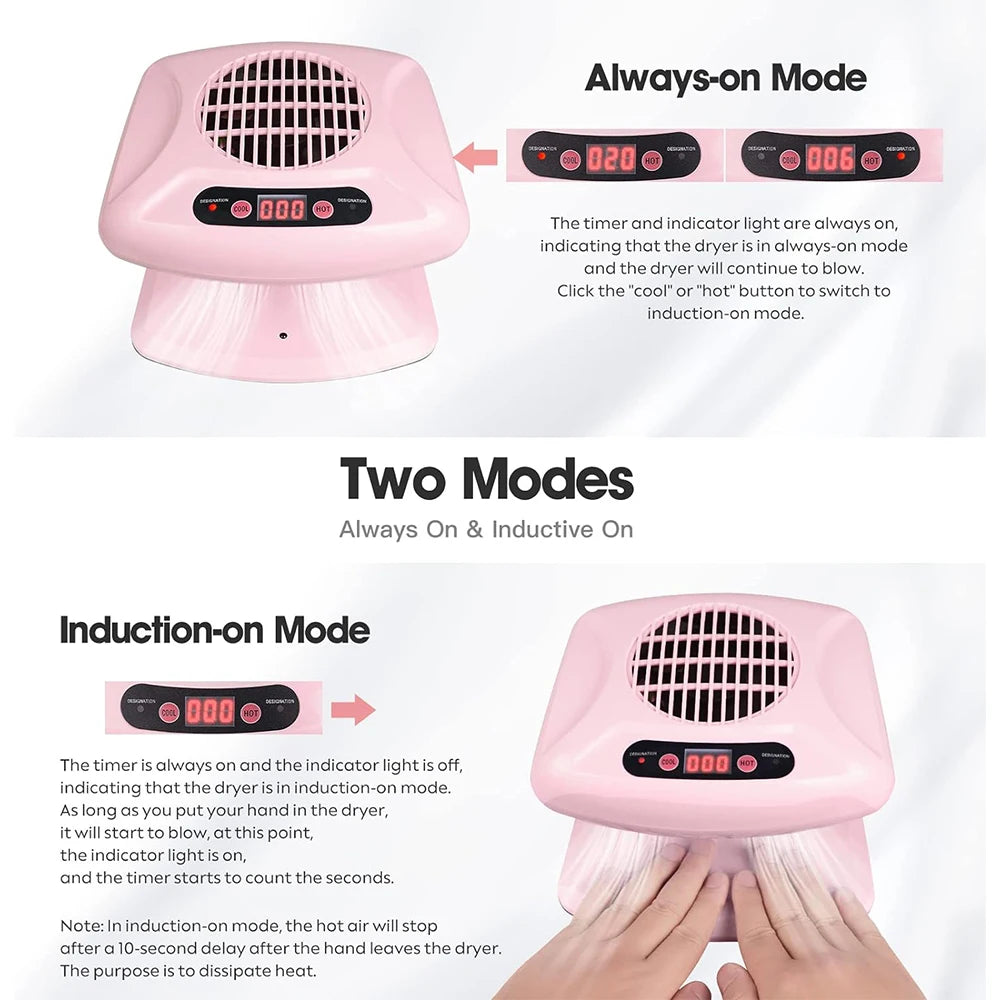 Nail Art Air Dryer Hot And Cold Air Nail Dryer Nail Polish 300W Timing Air Nail Fan Blow Dryer For Both Hands And Feet