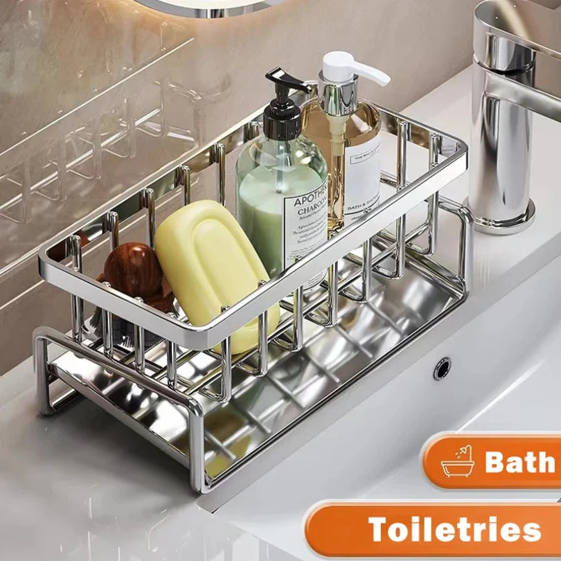 Sink Cleaning Tools Storage Rack Kitchen Multifunctional Stainless Steel Drain Rack for Sponge Cleanser Organizer Rag Hanger