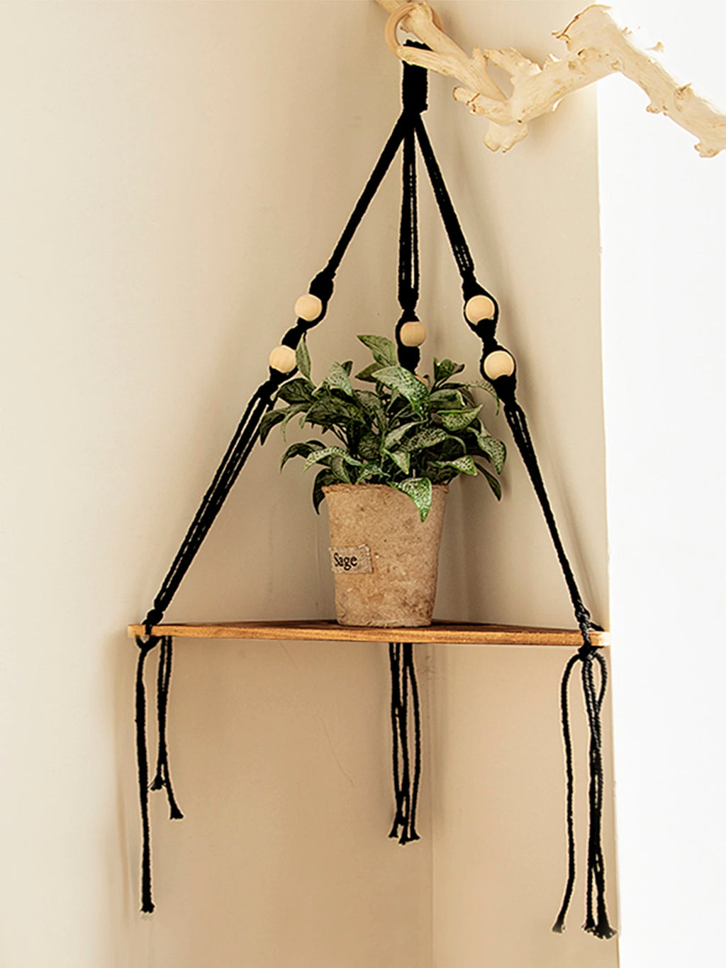 1/2/3-tier Floating Wall Shelf Wood Triangle Corner Display Stand Boho Home Decoration Living Room Bedroom Wall Hanging Decor