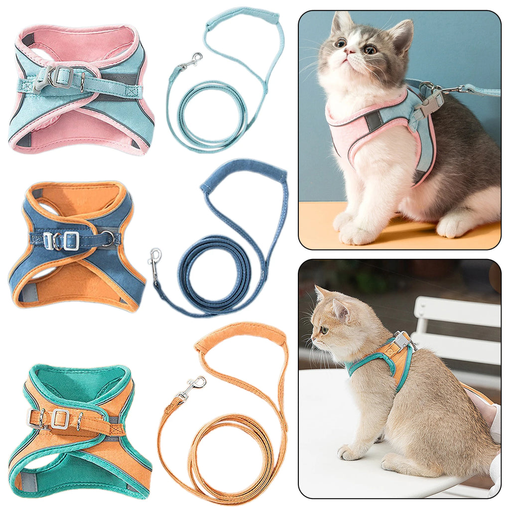 Reflective Cat & Dog Vest Harness with Leash, Anti-Escape Soft Mesh, Blue/Green S-3XL