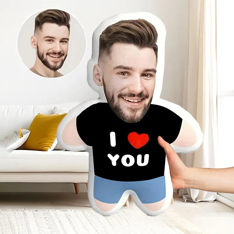 Newly designed personalized photo pillow with face and body design, perfect gift for couples, boyfriends, girlfriends
