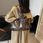 Retro Brand Roomy Shoulder Bag Female Luxury Solid Color Classic Crossbody Bag Large Capacity Style Soft PU Leather Tote Bag