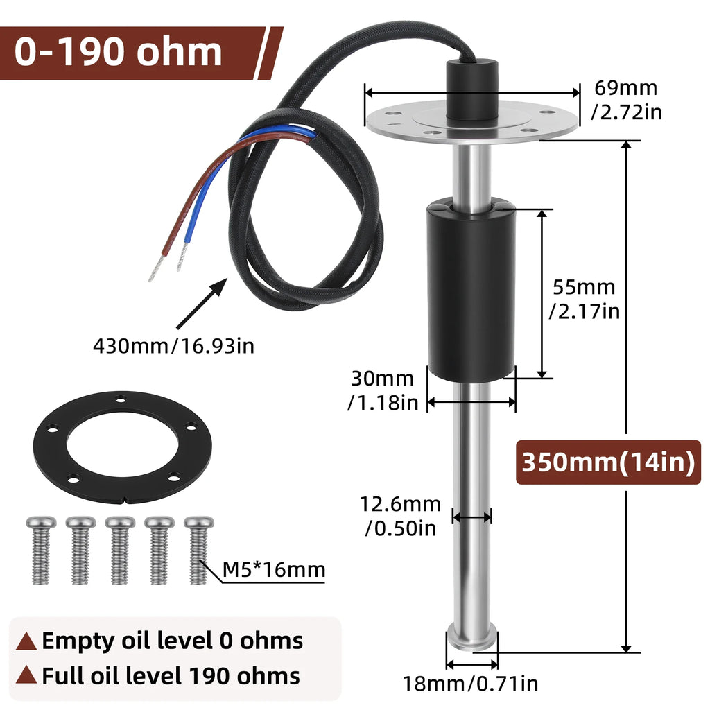 0-190 ohms Fuel/Water Level Sensor For Auto Car Boat Water Tank Level Indicato Stainless Steel Fuel Level Gauge Car Accessories