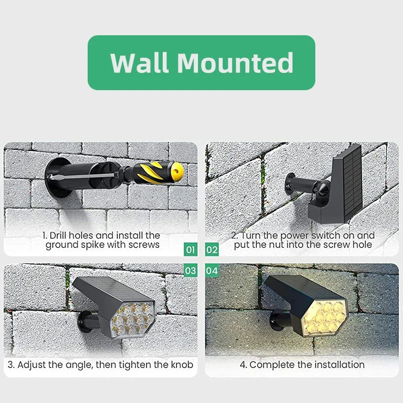 Solar Lights Outdoor  92 LED Solar Spot Lights Outdoor IP67 Waterproof Solar Garden Lights 2 In 1 for Yard Garden Porch
