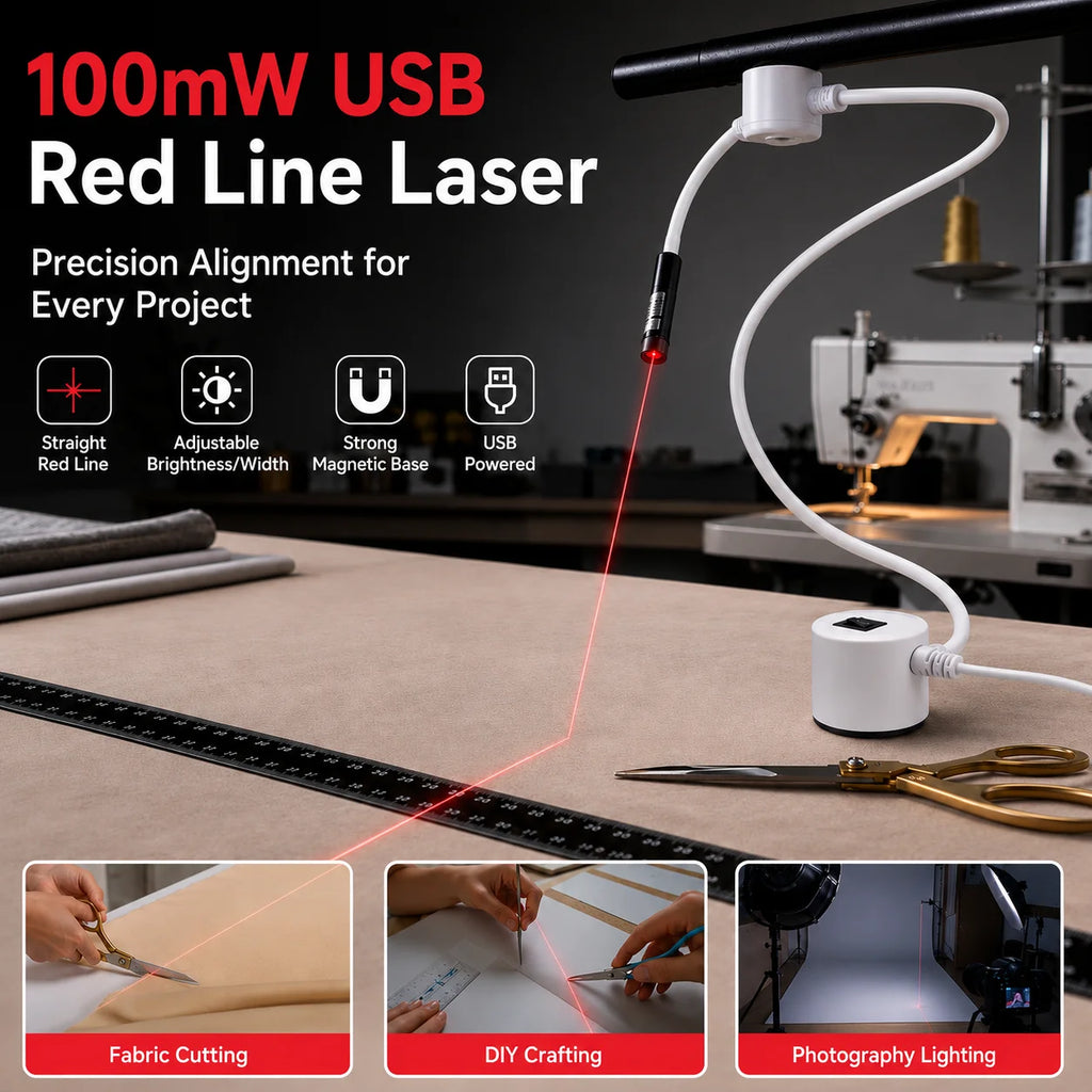 USB Red Laser Positioning Light Infrared Working Lamp Cutting with Magnetic Base DC5V Line/Cross Sewing Machine Accessories