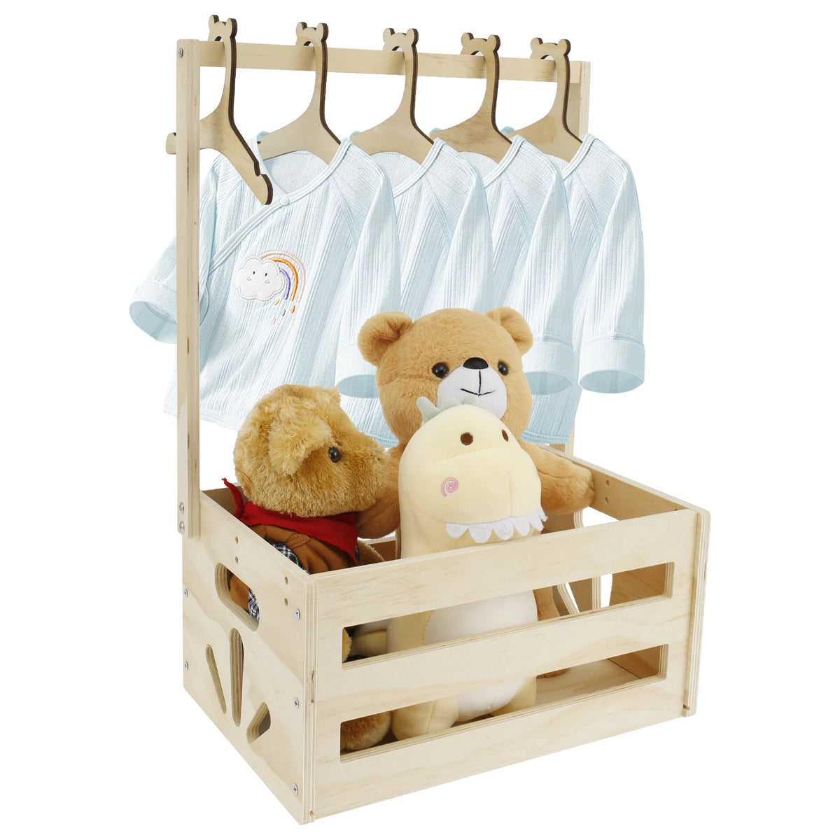 Wood Baby Shower Storage Basket Baby Toys Storage Crate with Handle Decorat Multipurpose Gift Basket for Boys Girls New Parents