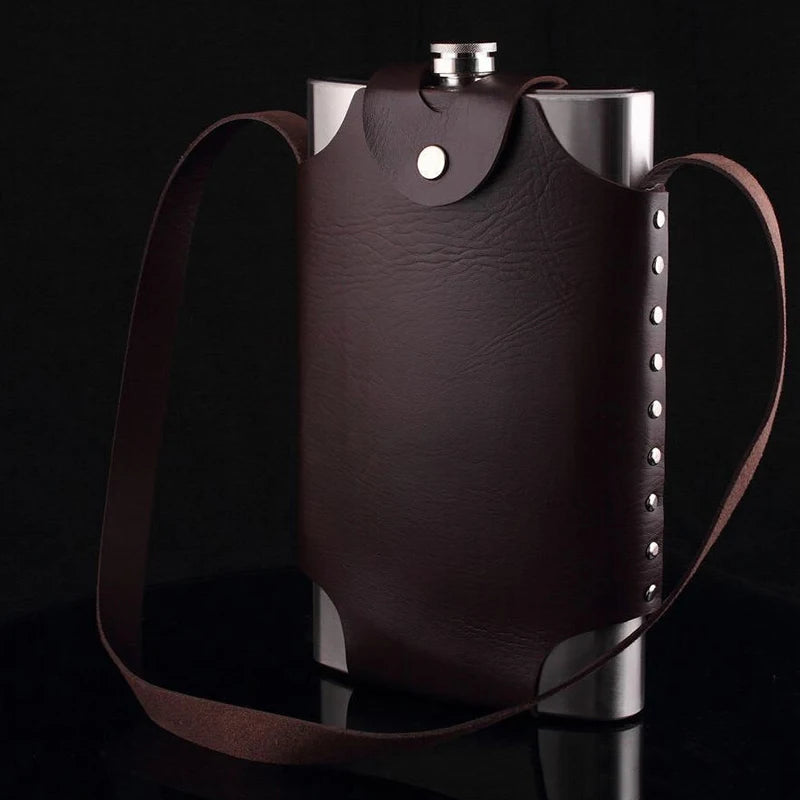 64oz Portable Stainless Steel Hip Flask Whiskey Wine Pot Leather Cover Bottle Funnel Travel Tour Drinkware Wine Cup Flasks Gift