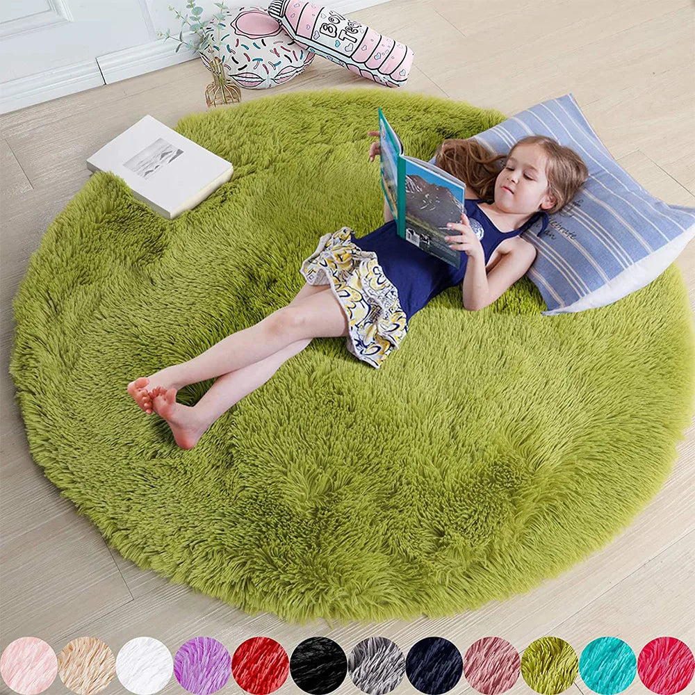 100/120/140/160 Round Rug Fluffy Soft Area Rugs for Kids Girls Room Princess Castle Plush Shag Carpet Cute Circle Bedroom Decor