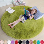 100/120/140/160 Round Rug Fluffy Soft Area Rugs for Kids Girls Room Princess Castle Plush Shag Carpet Cute Circle Bedroom Decor