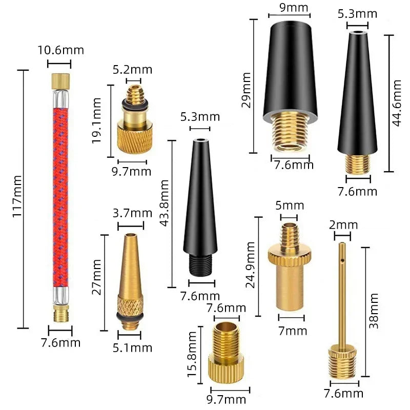 21/30Pcs Bicycle Tire Inflator Tube Needle & Air Hose Adapter Kit - Pump Connectors for Bike Repair & Basketball Valves