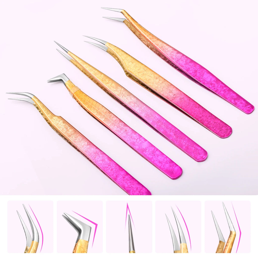 5 Eyelash tweezers Eyelash Extension Tweezers Eyelash Volume Tool Strap Pack Stainless Steel Eyelash Extension Tweezers Sharp Ey