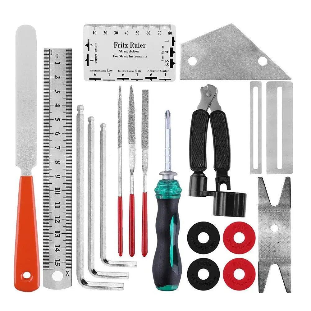 20PCS Guitar Tool Kit Repairing Maintenance Tools Guitar Care 3 in 1 String Winder Leveling Action Ruler Fret Sanding File Set
