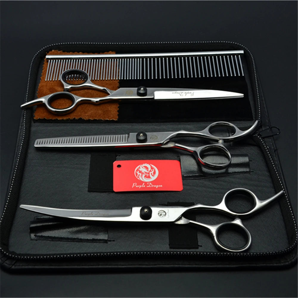 Dog Grooming Scissors 6" Japan Stainless Pet Hairdressing Scissors Cutting Scissors Thinning Shears Curved Scissors Set Z3001