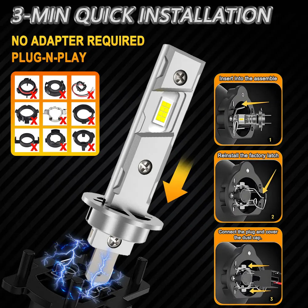 H1 LED Headlight Bulbs CANBUS Lights Mini Lamp 1:1 Size New Wireless H1 Fog Light with Fan Car LED Plug & Play 6000K 12V