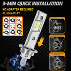 H1 LED Headlight Bulbs CANBUS Lights Mini Lamp 1:1 Size New Wireless H1 Fog Light with Fan Car LED Plug & Play 6000K 12V