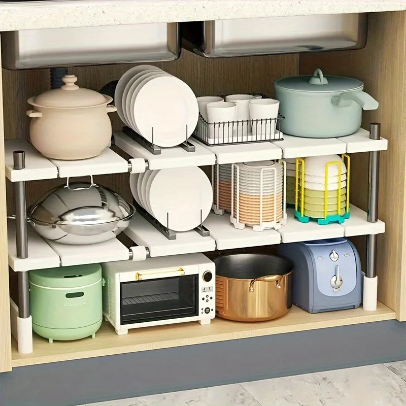 Adjustable Under Sink Storage Rack, Expandable Cabinet Organizer, Single or Double Layer
