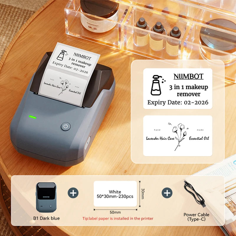 NIIMBOT B1 Bluetooth thermal label printer 2 inch portable sticker maker with tapes